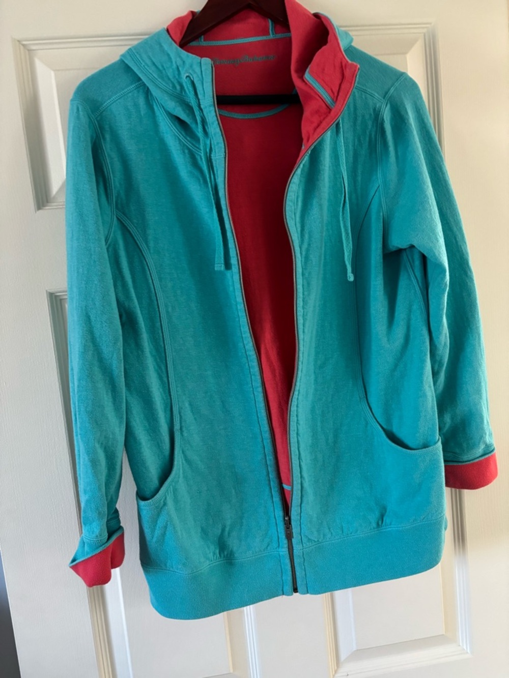 Tommy Bahama Turquoise/Coral  reversible Zip Hoodie